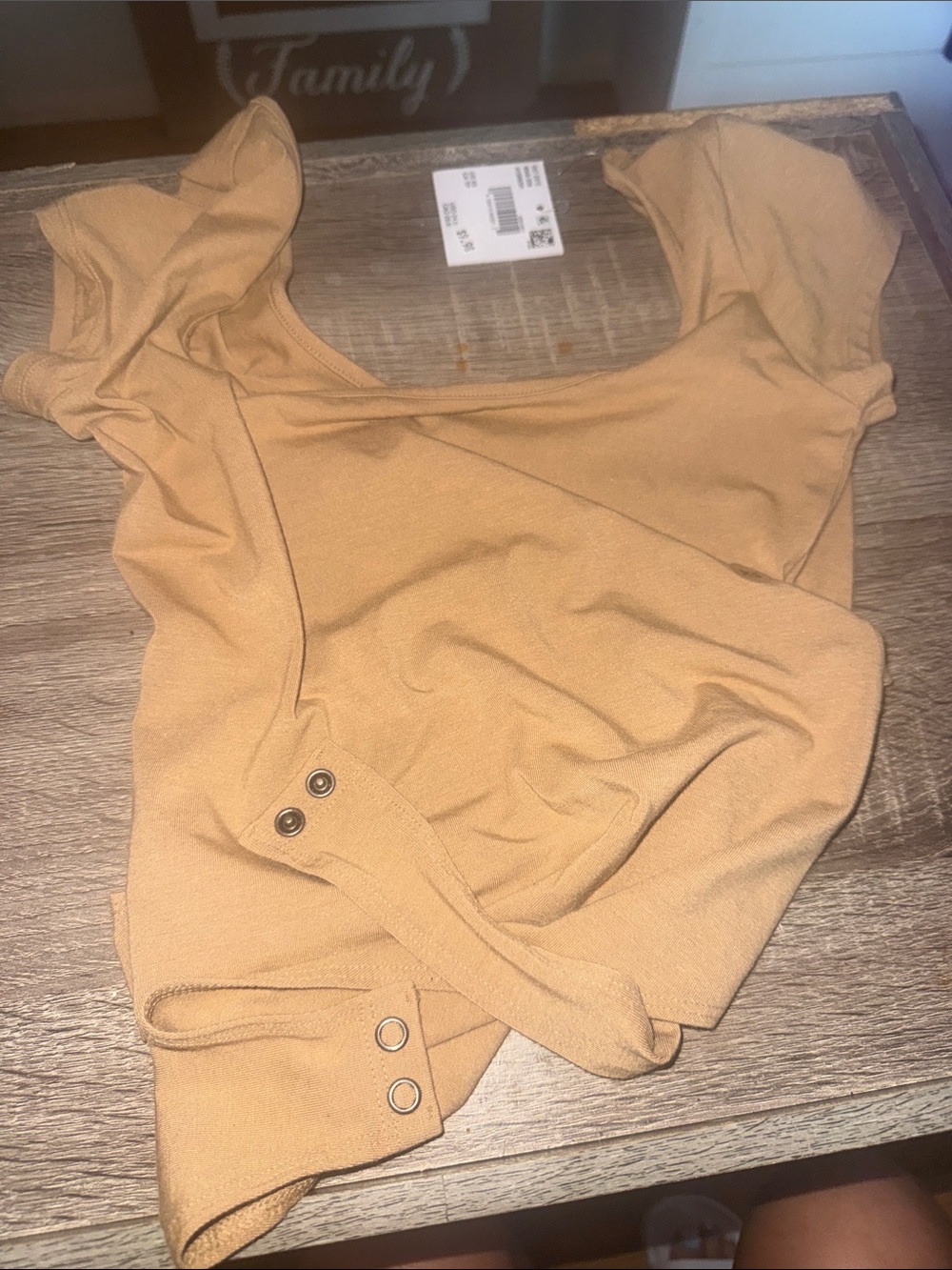 American Eagle Outfitters Camel Square Neck Snap-Front Bodysuit